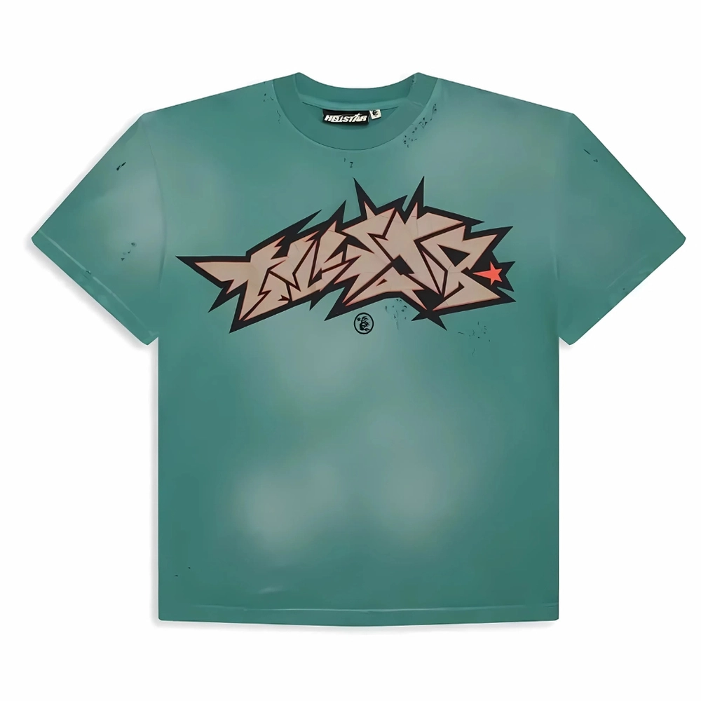 Hellstar Cracked Logo Distress Premium Tee Green Hellstar Cracked Logo Distress Premium Tee Green