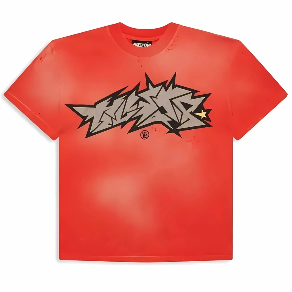 Hellstar Distress Cracked Logo Shirt Red Hellstar Distress Cracked Logo Shirt Red
