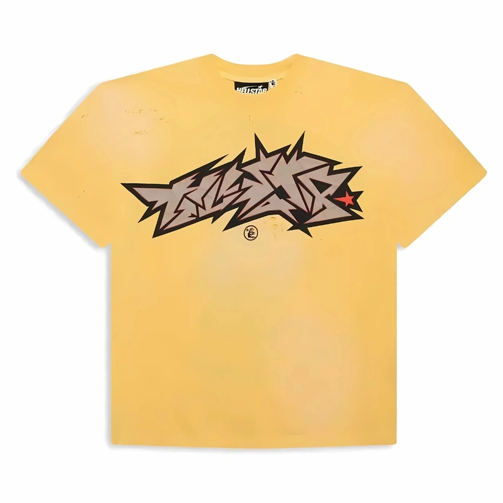 Hellstar Distress Cracked Logo Shirt Yellow Hellstar Distress Cracked Logo Shirt Yellow