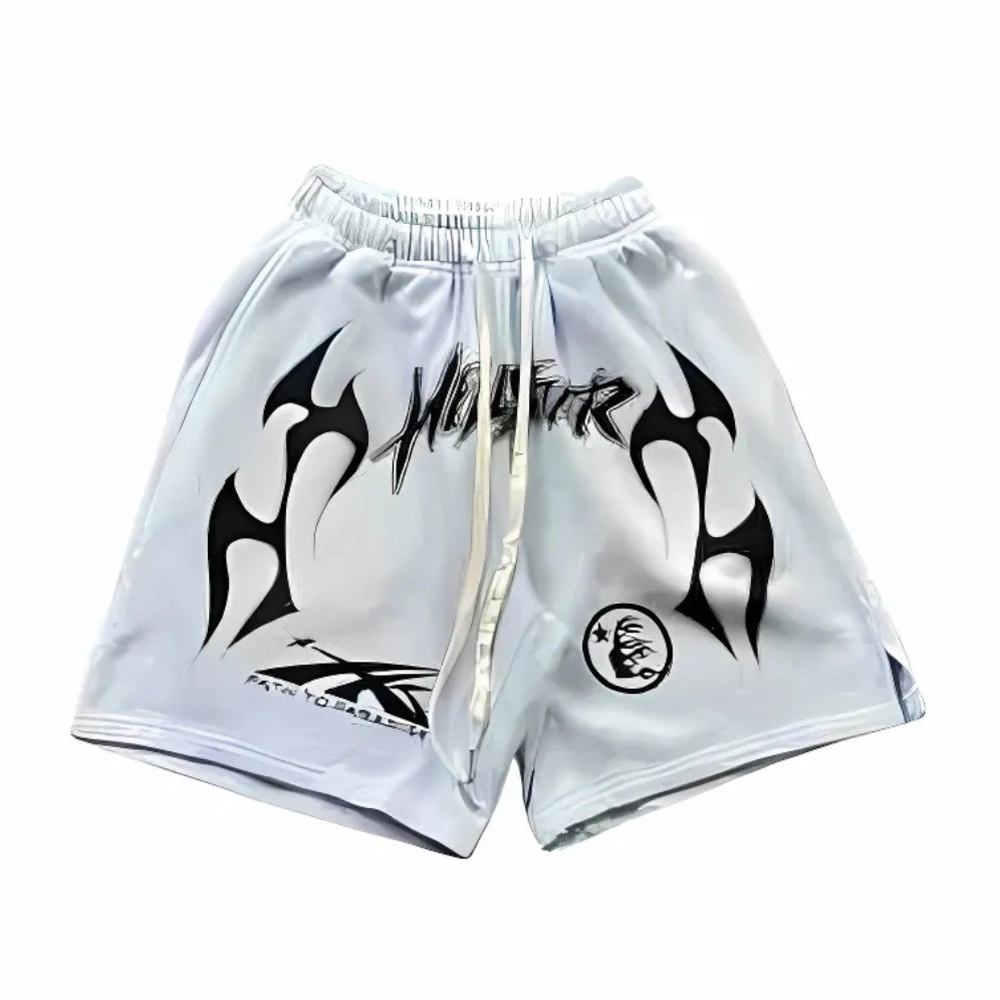 Hellstar Flame Studios Logo Shorts White Hellstar Flame Studios Logo Shorts White
