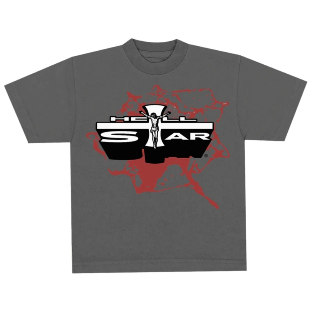 Hellstar Jesus Emblem Unisex Tee Grey Hellstar Jesus Emblem Unisex Tee Grey