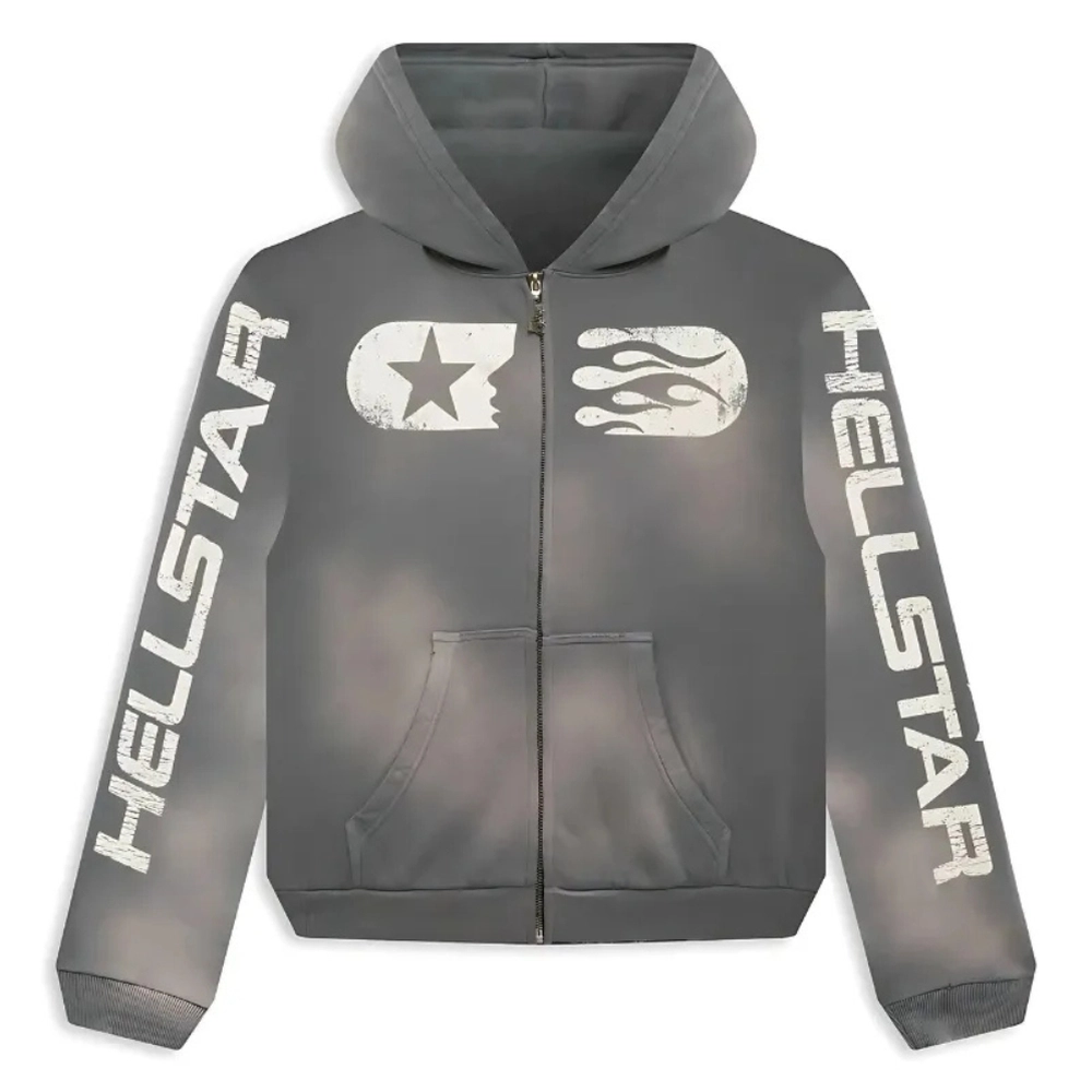 Hellstar Studios Flame Zip Hoodie Grey Hellstar Studios Flame Zip Hoodie Grey